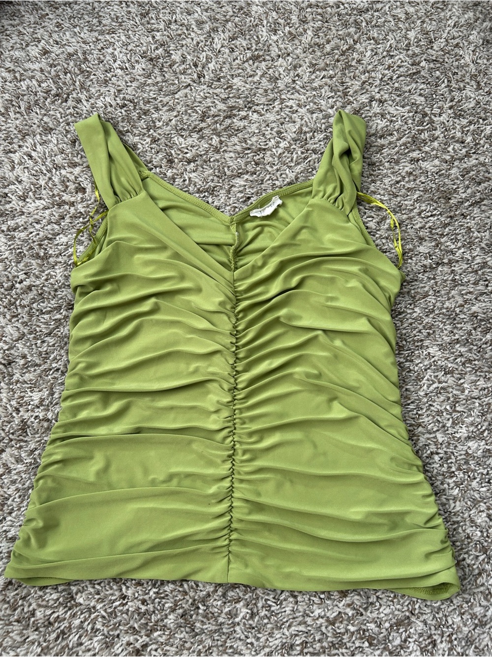 meraki Olive Green Ruched V-Neck Camisole